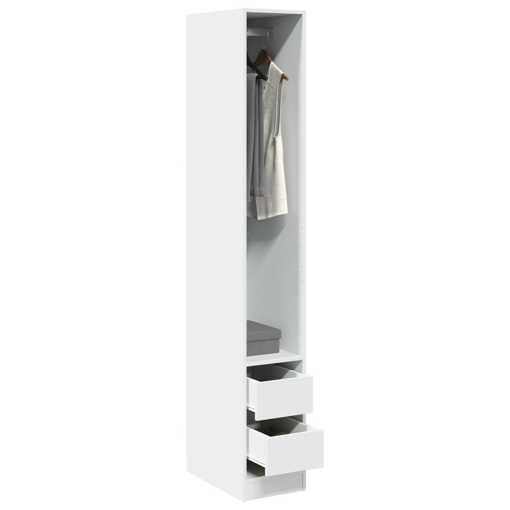 Modern Wooden Narrow Open Bedroom Wardrobe With 2 Storage Drawers Hanging Rail