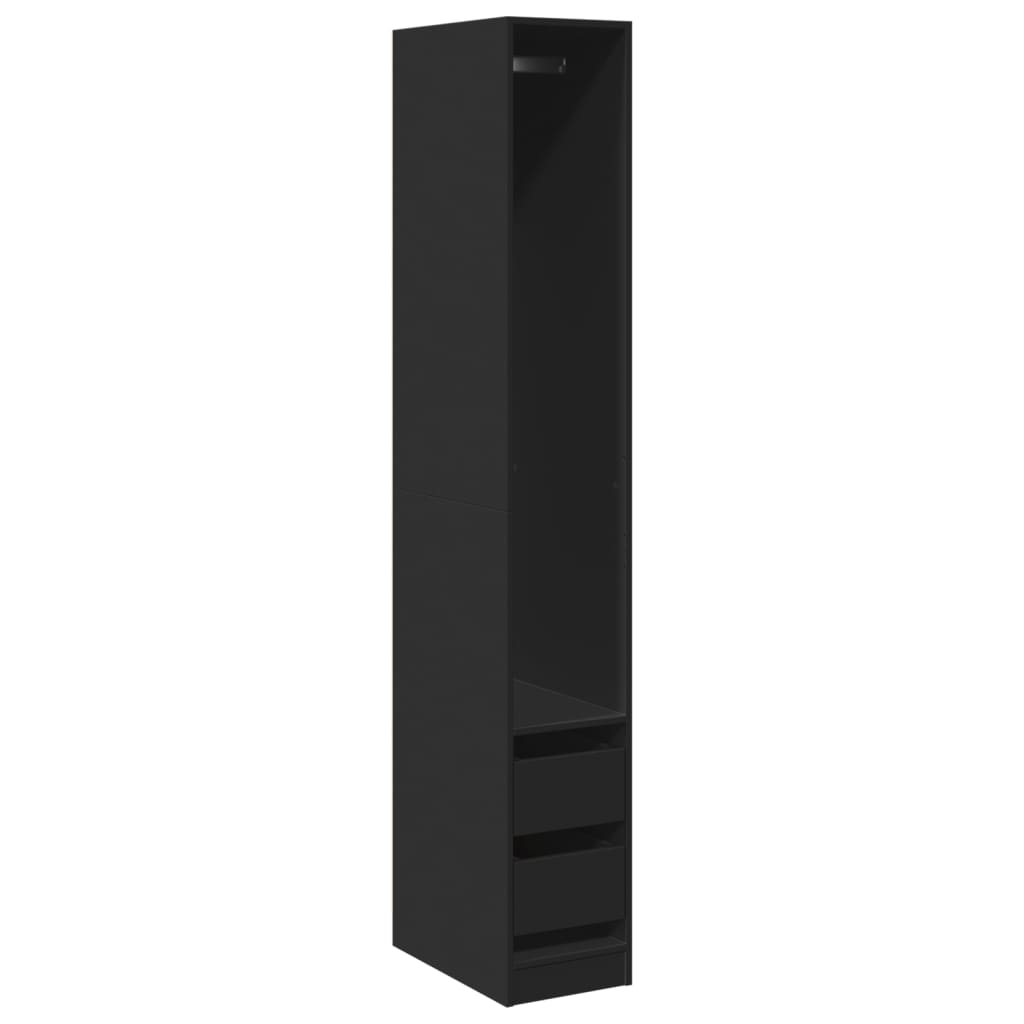 Modern Wooden Narrow Open Bedroom Wardrobe With 2 Storage Drawers Hanging Rail