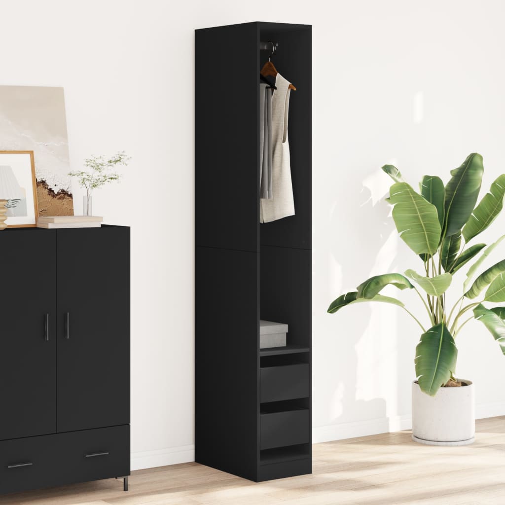 Modern Wooden Narrow Open Bedroom Wardrobe With 2 Storage Drawers Hanging Rail