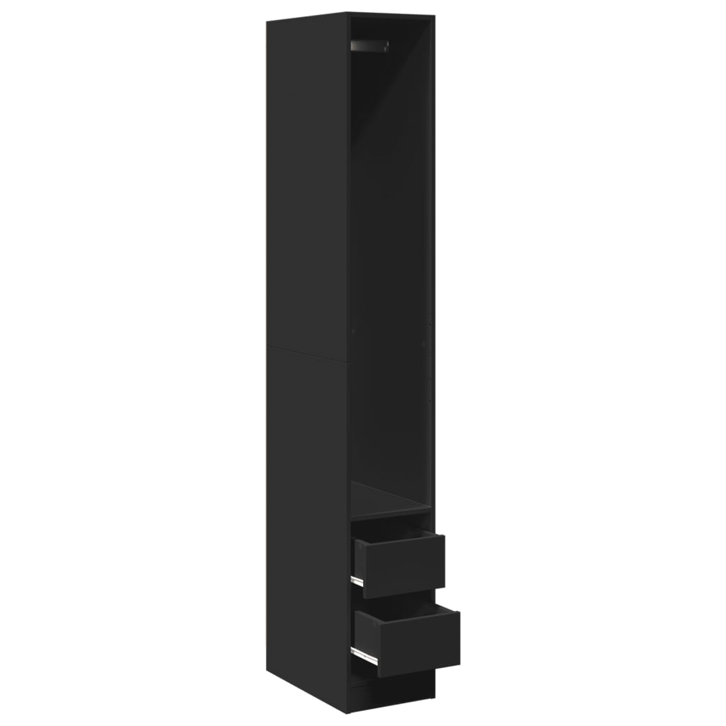 Modern Wooden Narrow Open Bedroom Wardrobe With 2 Storage Drawers Hanging Rail