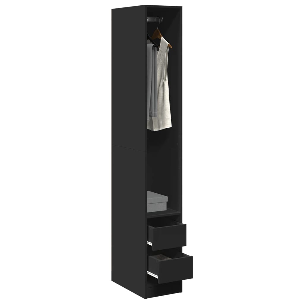 Modern Wooden Narrow Open Bedroom Wardrobe With 2 Storage Drawers Hanging Rail