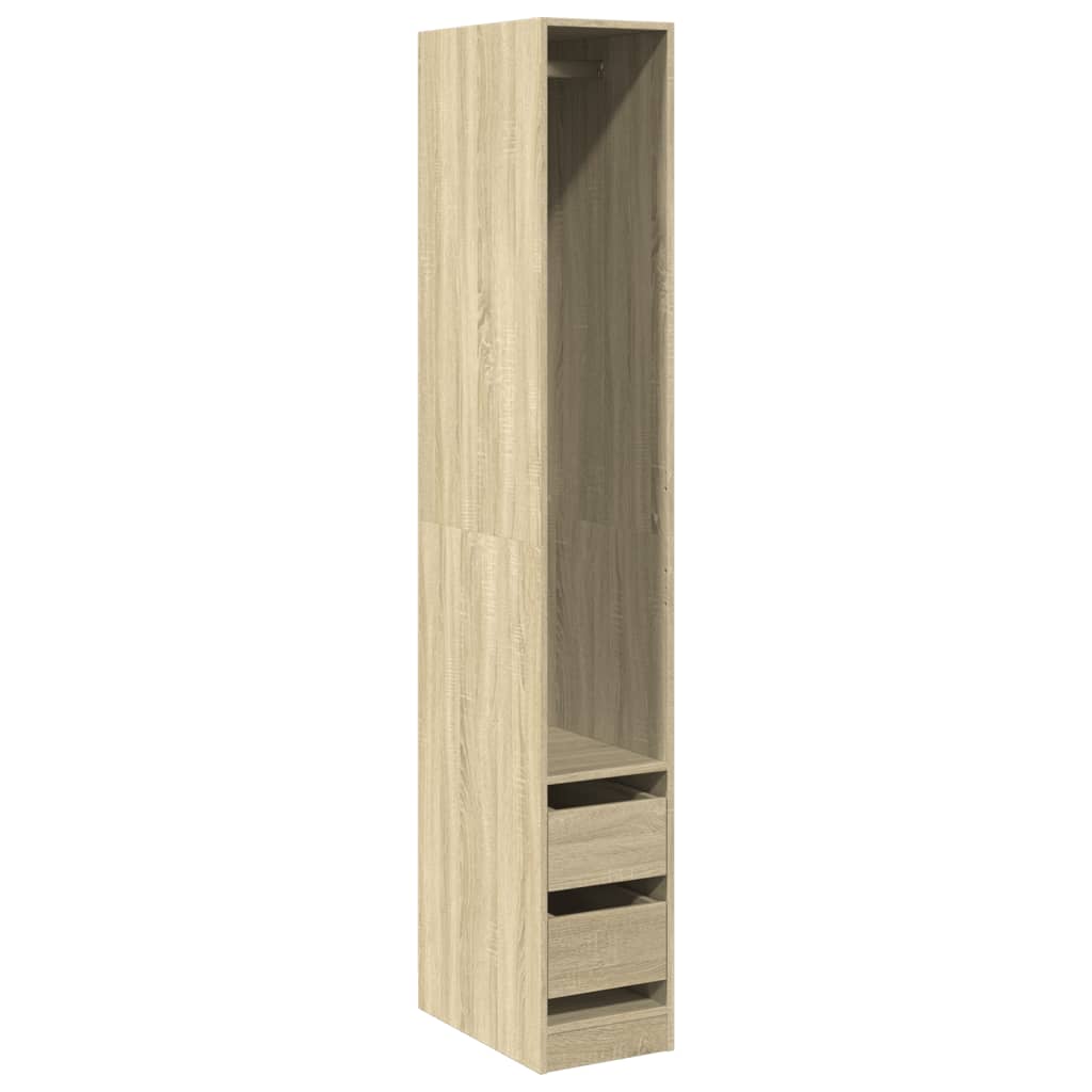 Modern Wooden Narrow Open Bedroom Wardrobe With 2 Storage Drawers Hanging Rail