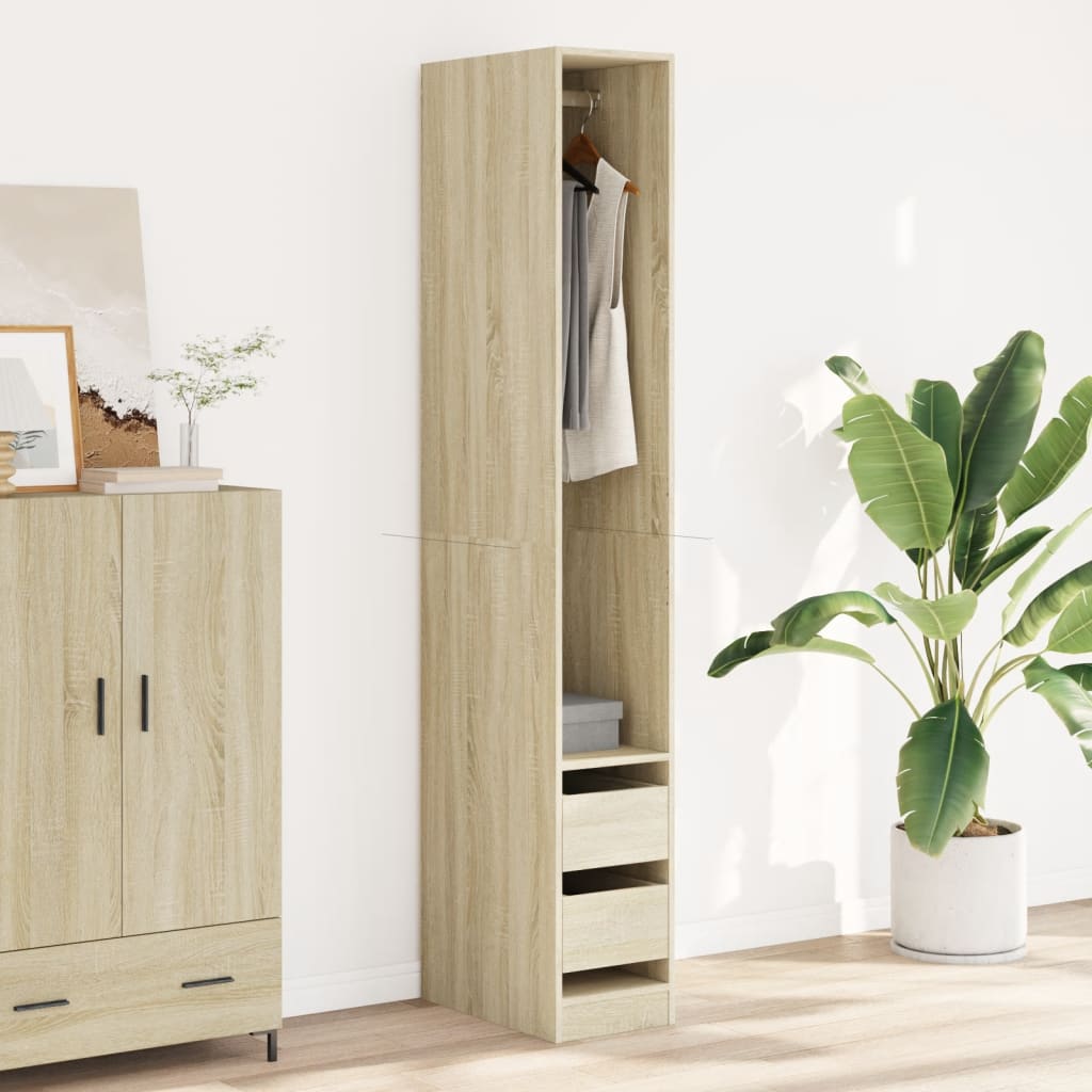 Modern Wooden Narrow Open Bedroom Wardrobe With 2 Storage Drawers Hanging Rail