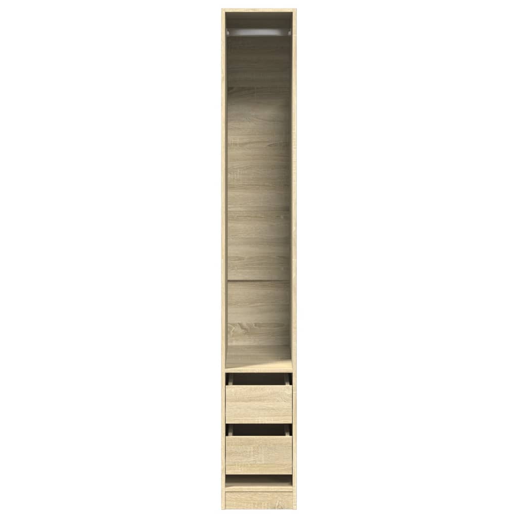 Modern Wooden Narrow Open Bedroom Wardrobe With 2 Storage Drawers Hanging Rail