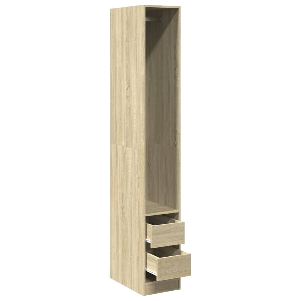 Modern Wooden Narrow Open Bedroom Wardrobe With 2 Storage Drawers Hanging Rail