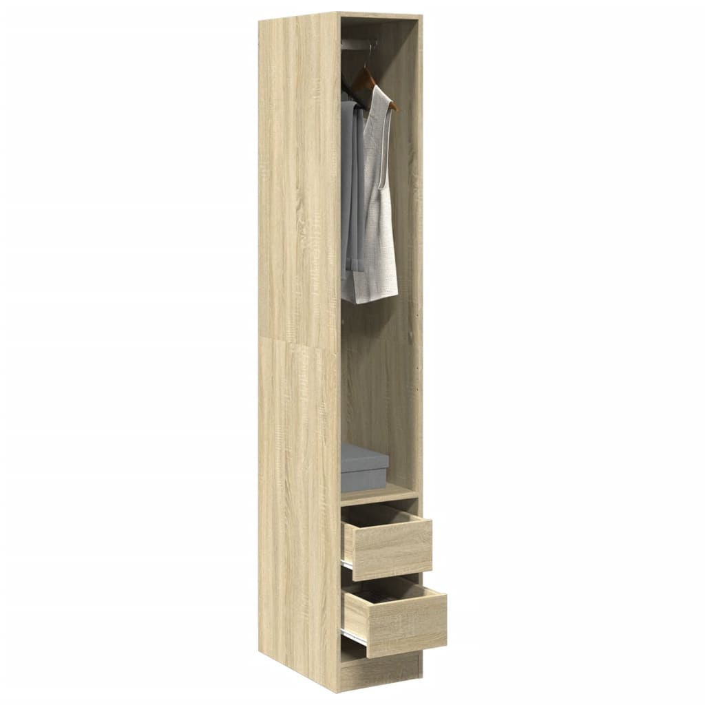 Modern Wooden Narrow Open Bedroom Wardrobe With 2 Storage Drawers Hanging Rail