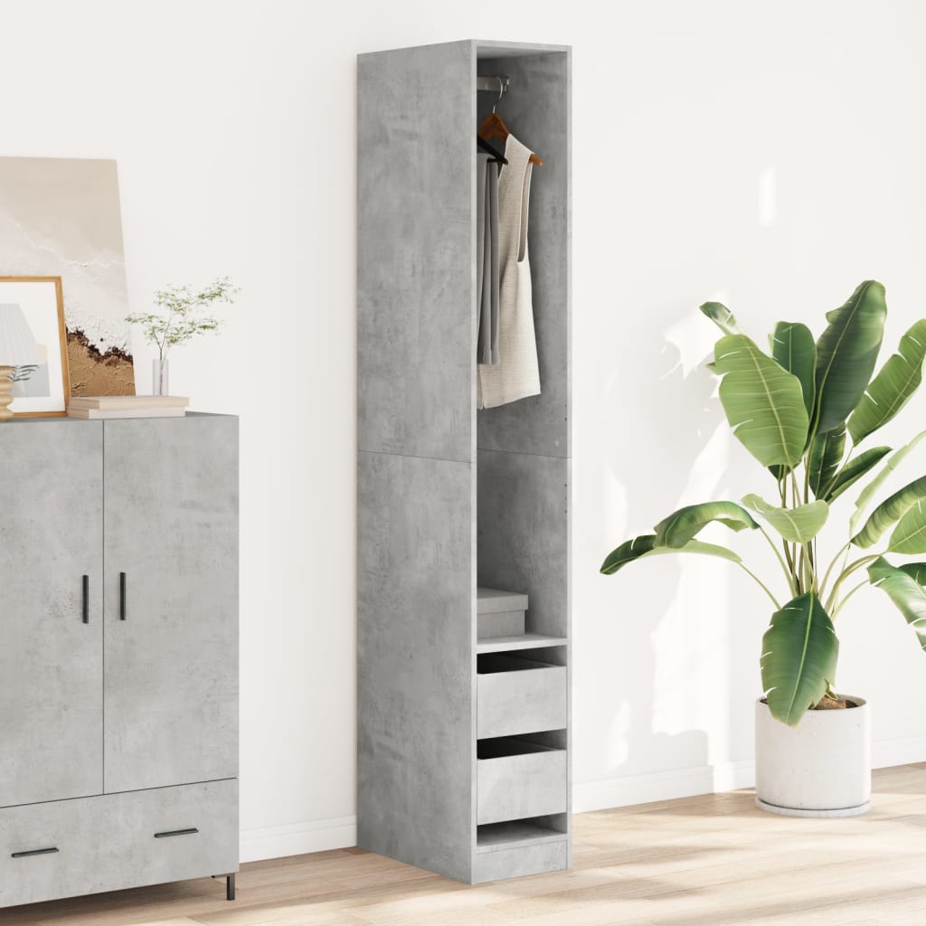 Modern Wooden Narrow Open Bedroom Wardrobe With 2 Storage Drawers Hanging Rail