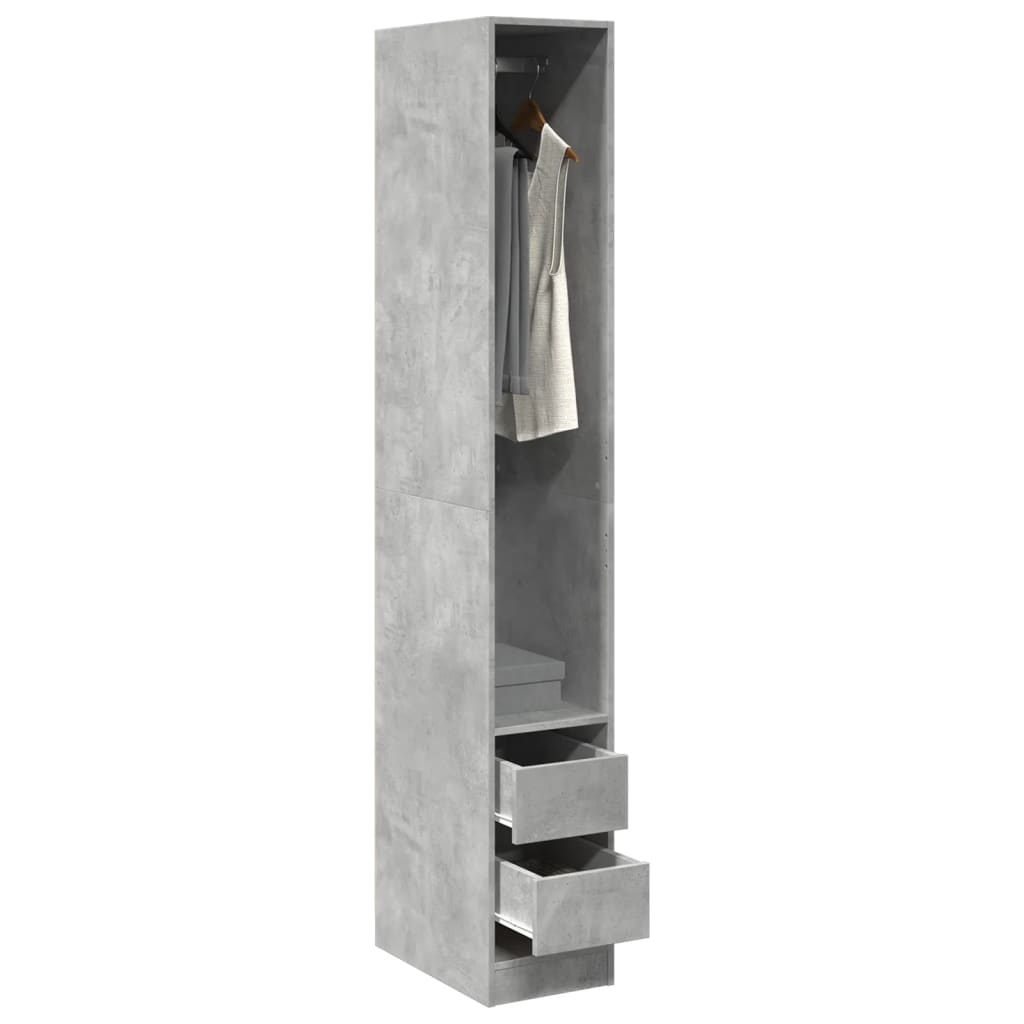 Modern Wooden Narrow Open Bedroom Wardrobe With 2 Storage Drawers Hanging Rail