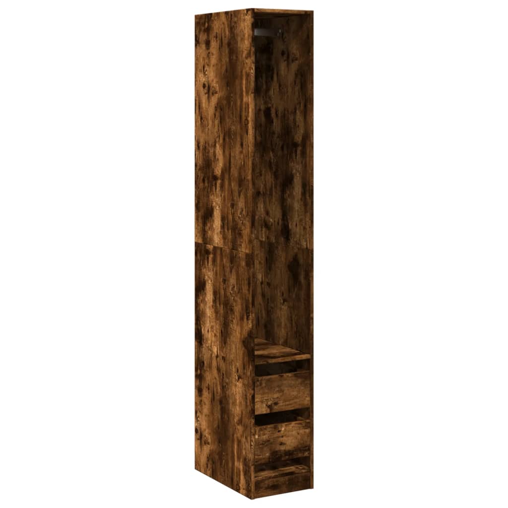 Modern Wooden Narrow Open Bedroom Wardrobe With 2 Storage Drawers Hanging Rail