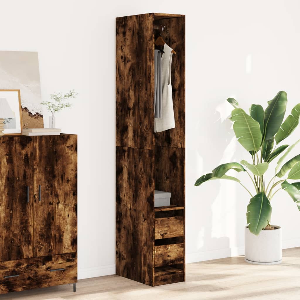 Modern Wooden Narrow Open Bedroom Wardrobe With 2 Storage Drawers Hanging Rail