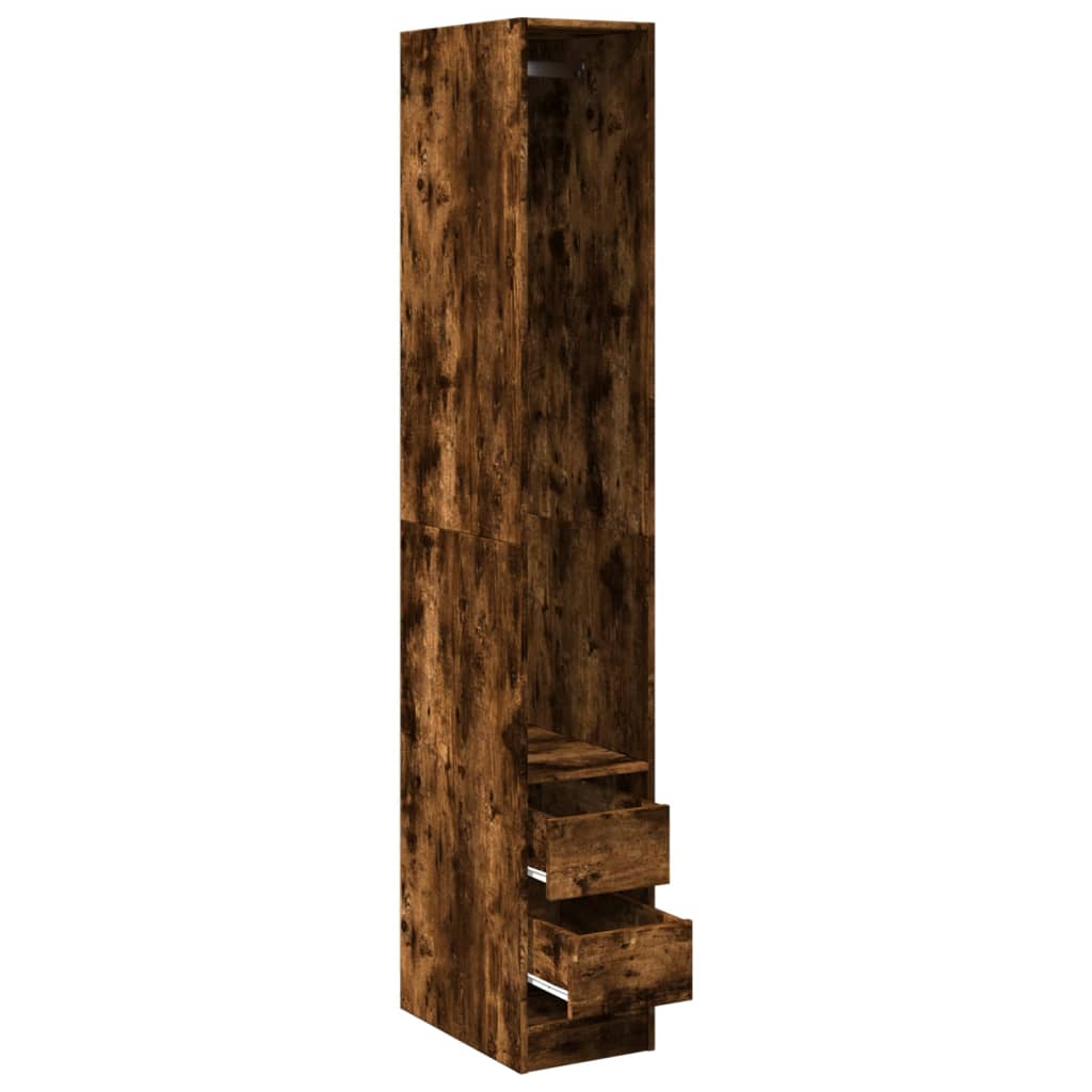 Modern Wooden Narrow Open Bedroom Wardrobe With 2 Storage Drawers Hanging Rail