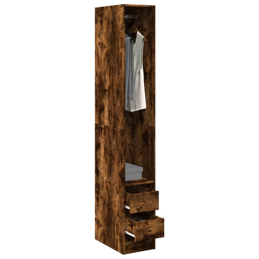 Modern Wooden Narrow Open Bedroom Wardrobe With 2 Storage Drawers Hanging Rail