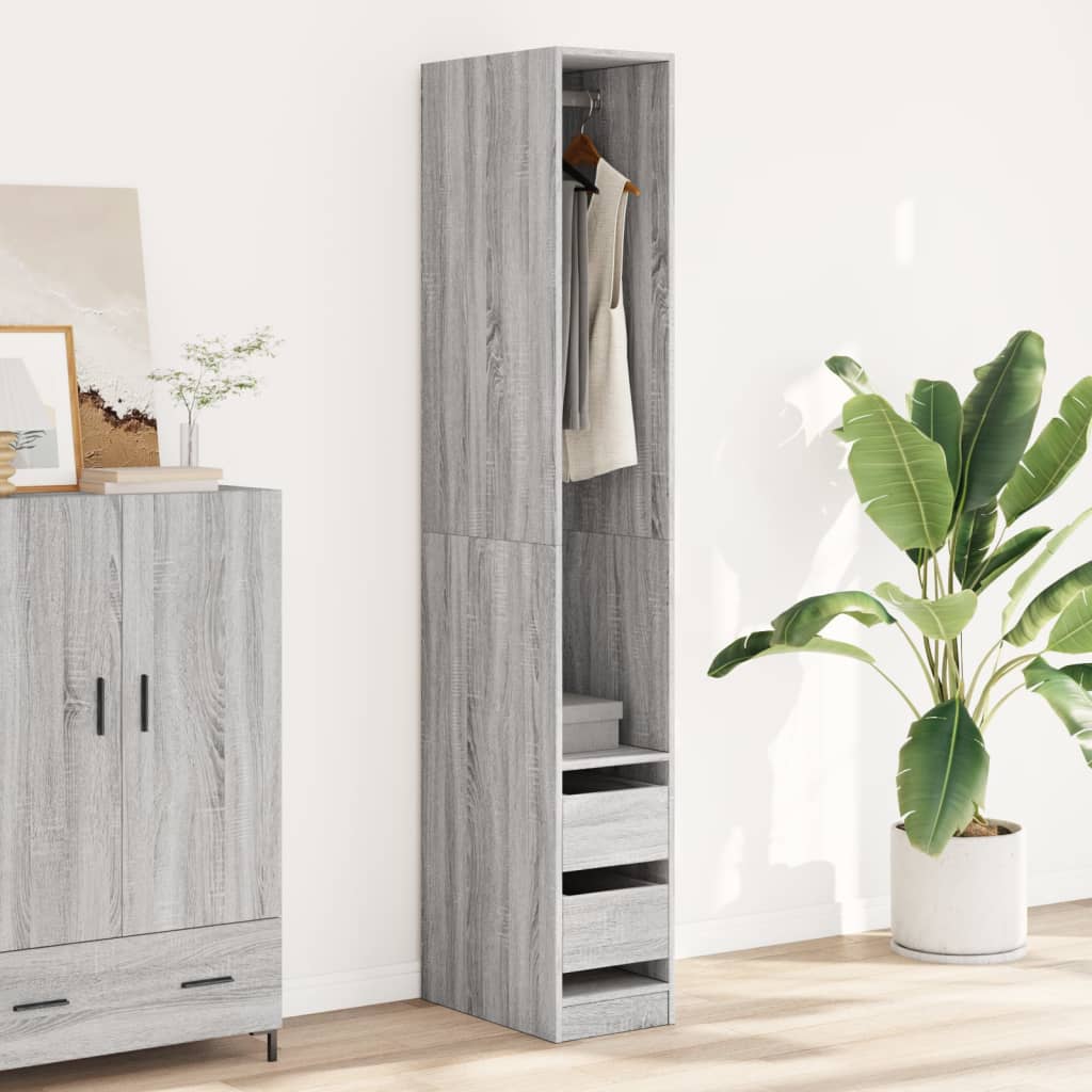 Modern Wooden Narrow Open Bedroom Wardrobe With 2 Storage Drawers Hanging Rail