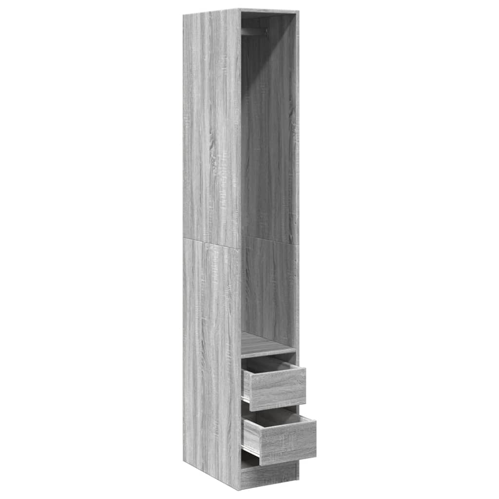 Modern Wooden Narrow Open Bedroom Wardrobe With 2 Storage Drawers Hanging Rail