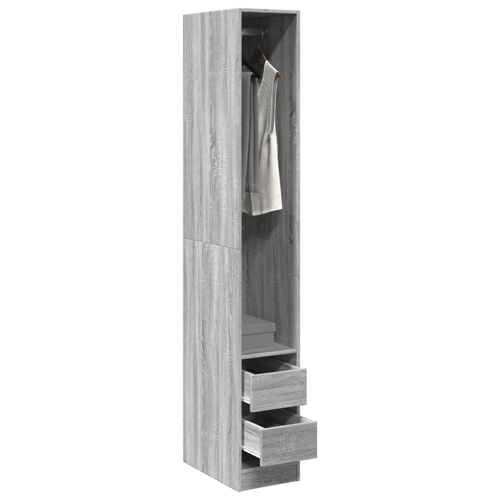 Modern Wooden Narrow Open Bedroom Wardrobe With 2 Storage Drawers Hanging Rail