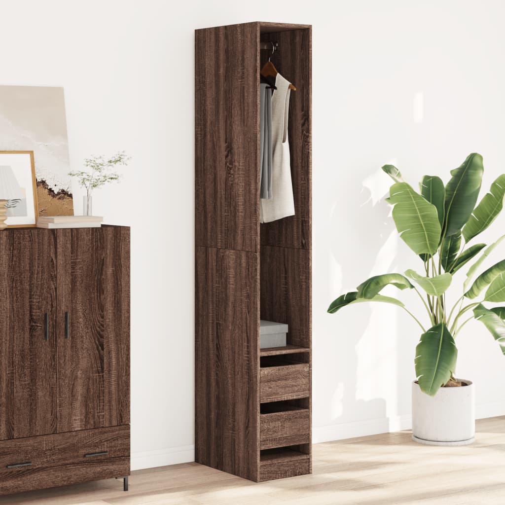 Modern Wooden Narrow Open Bedroom Wardrobe With 2 Storage Drawers Hanging Rail