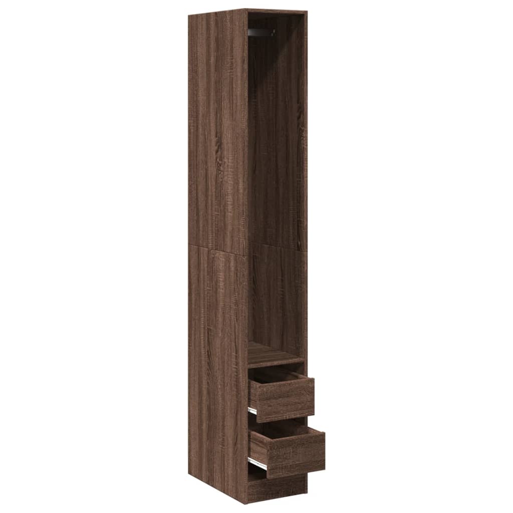 Modern Wooden Narrow Open Bedroom Wardrobe With 2 Storage Drawers Hanging Rail