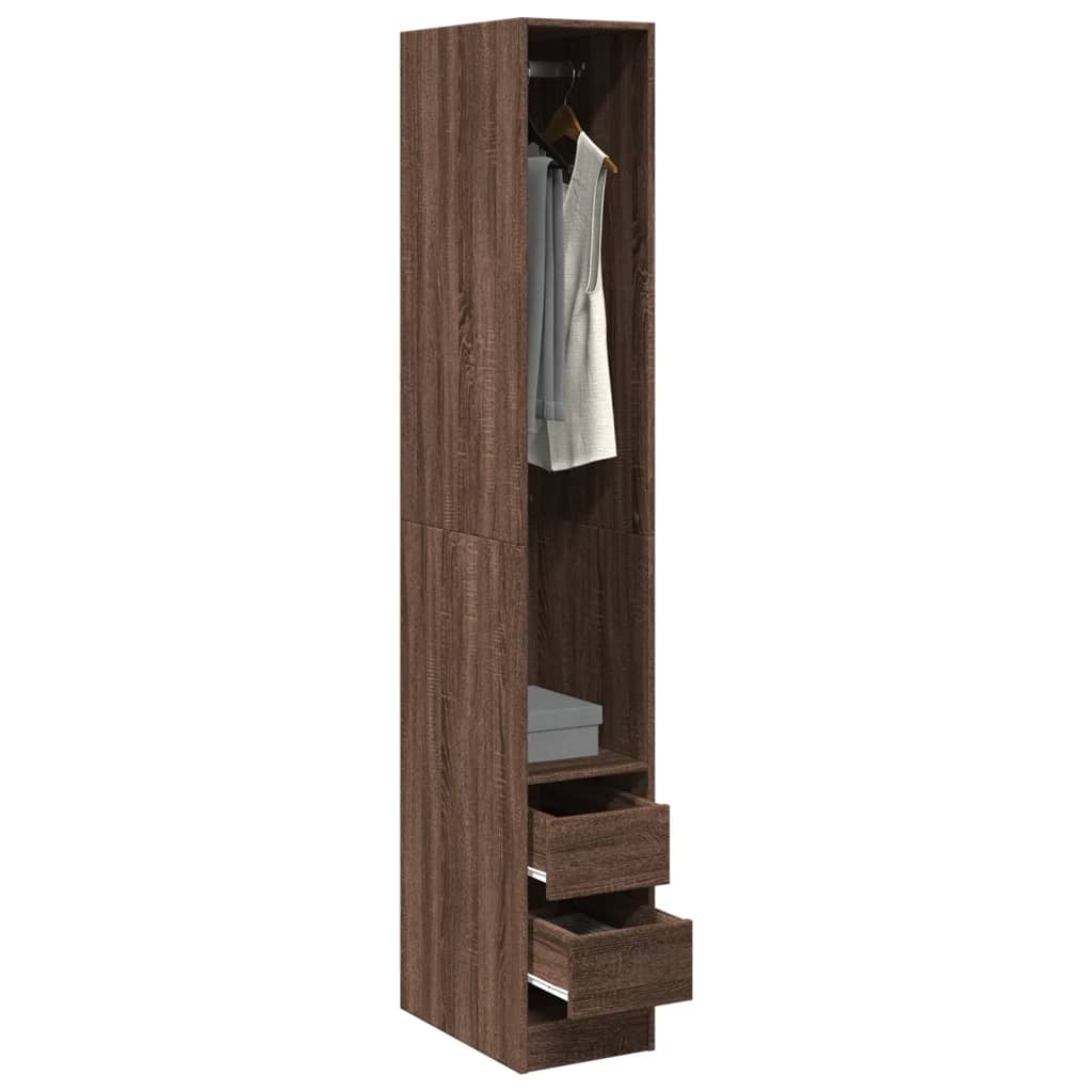 Modern Wooden Narrow Open Bedroom Wardrobe With 2 Storage Drawers Hanging Rail