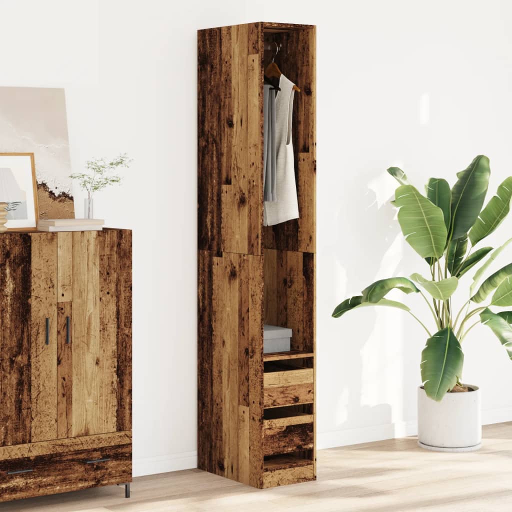 Modern Wooden Narrow Open Bedroom Wardrobe With 2 Storage Drawers Hanging Rail