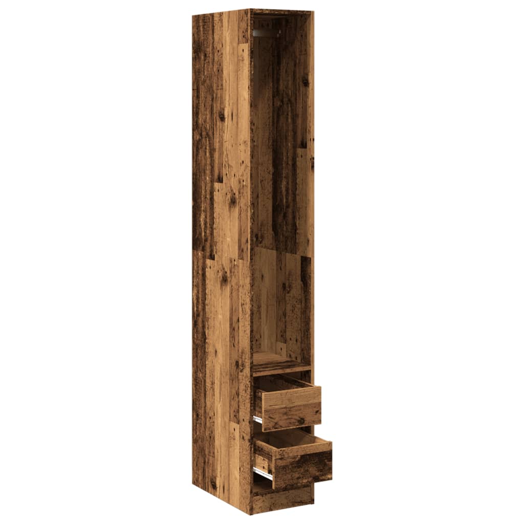 Modern Wooden Narrow Open Bedroom Wardrobe With 2 Storage Drawers Hanging Rail