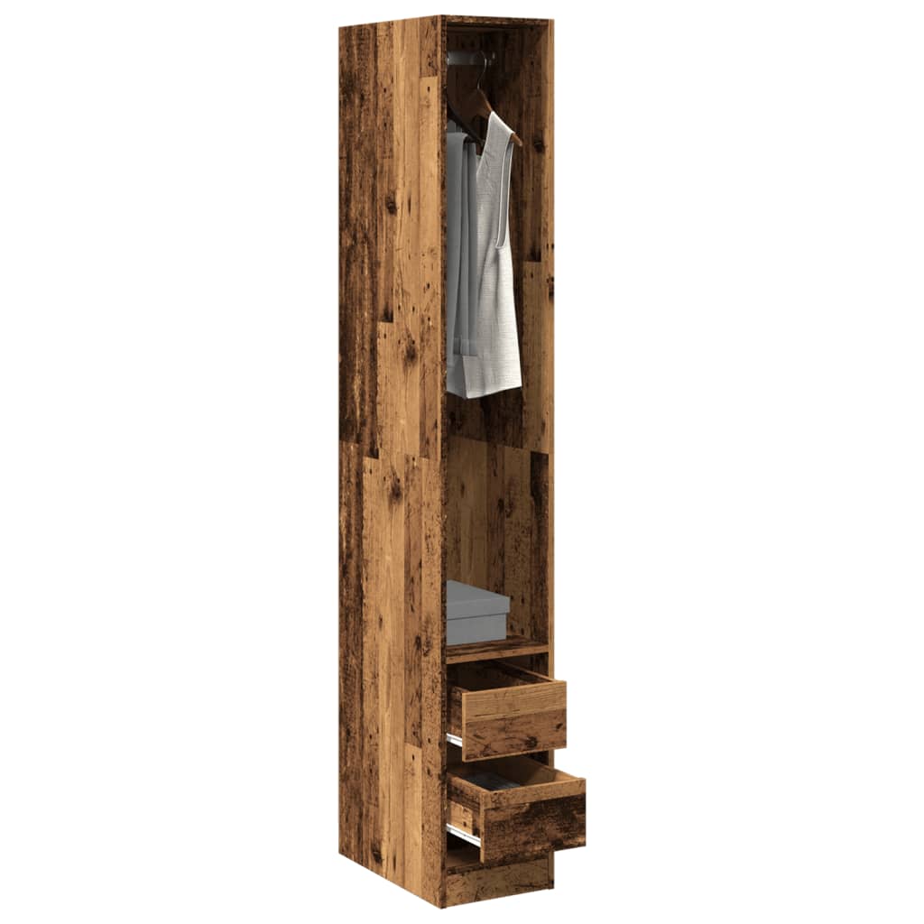 Modern Wooden Narrow Open Bedroom Wardrobe With 2 Storage Drawers Hanging Rail