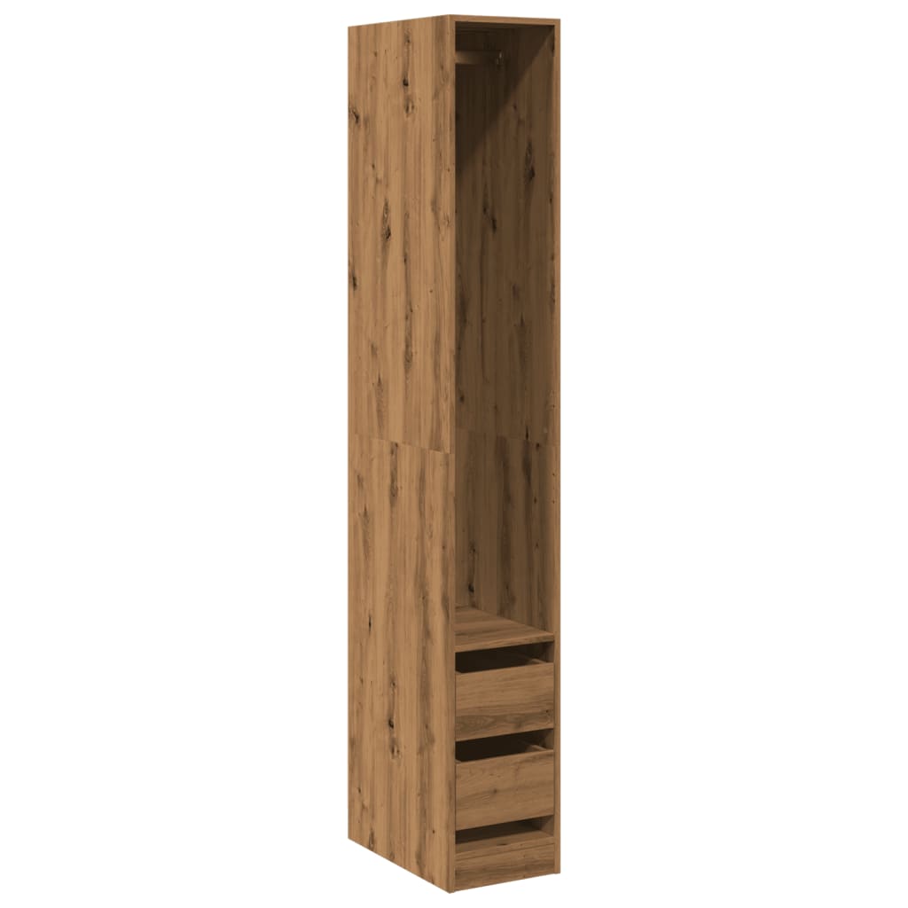 Modern Wooden Narrow Open Bedroom Wardrobe With 2 Storage Drawers Hanging Rail