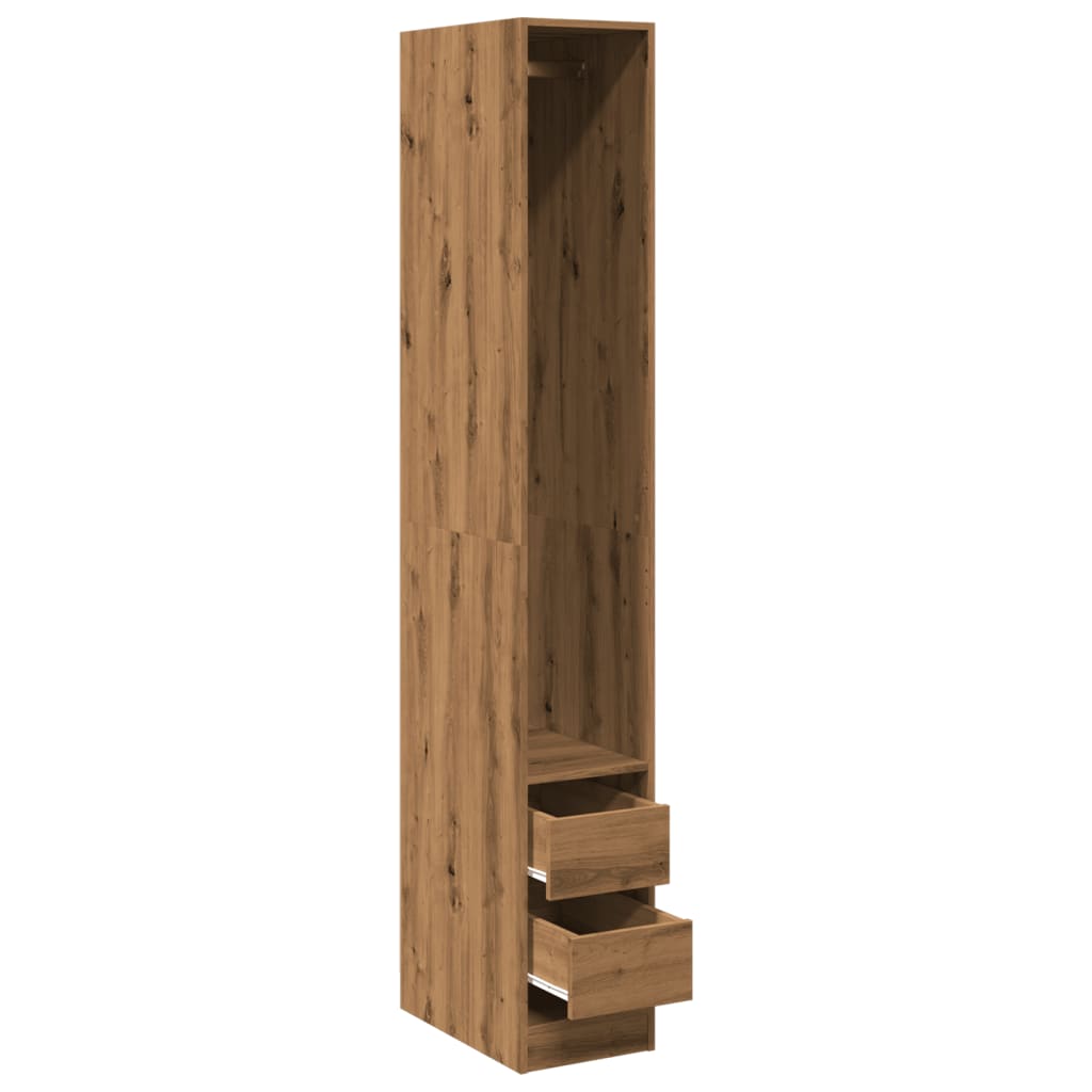 Modern Wooden Narrow Open Bedroom Wardrobe With 2 Storage Drawers Hanging Rail