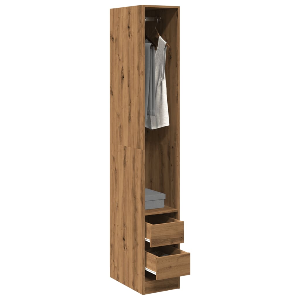 Modern Wooden Narrow Open Bedroom Wardrobe With 2 Storage Drawers Hanging Rail