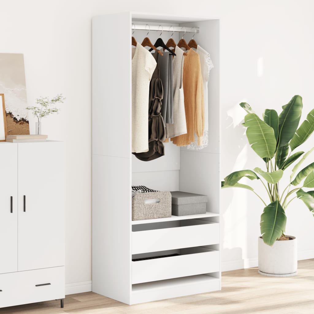 Modern Wooden 80cm Open Tall Bedroom Wardrobe With 2 Drawers Hanging Rail