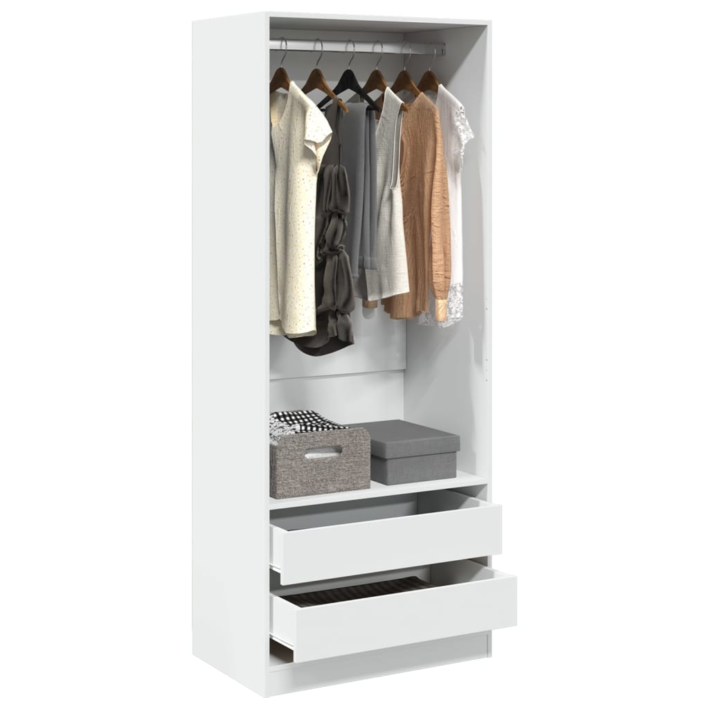 Modern Wooden 80cm Open Tall Bedroom Wardrobe With 2 Drawers Hanging Rail