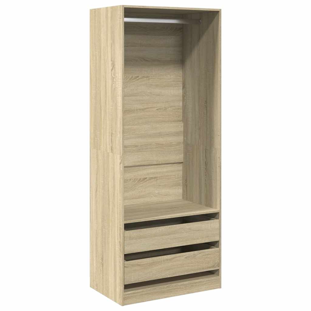 Modern Wooden 80cm Open Tall Bedroom Wardrobe With 2 Drawers Hanging Rail