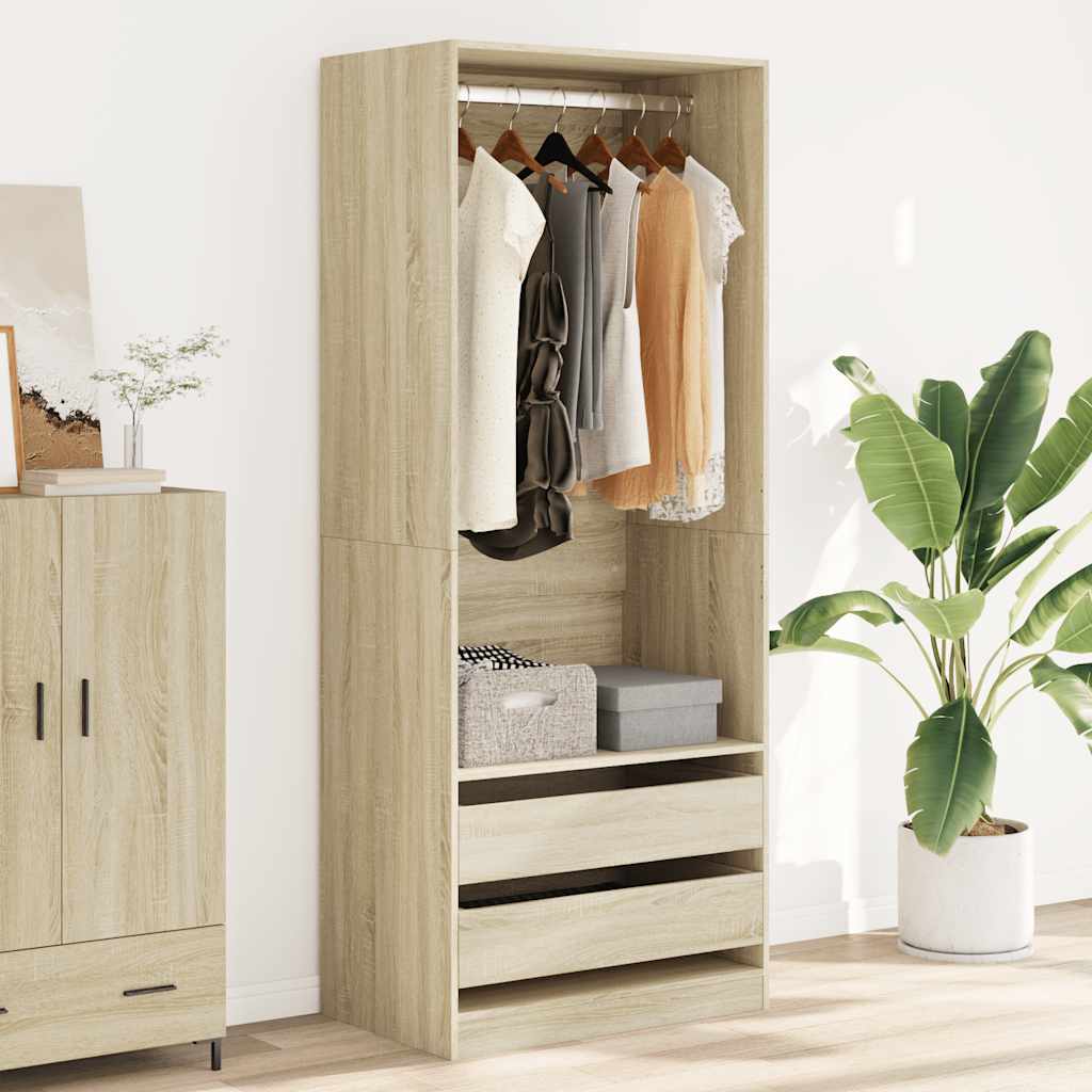 Modern Wooden 80cm Open Tall Bedroom Wardrobe With 2 Drawers Hanging Rail