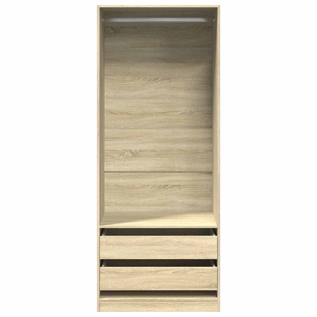 Modern Wooden 80cm Open Tall Bedroom Wardrobe With 2 Drawers Hanging Rail