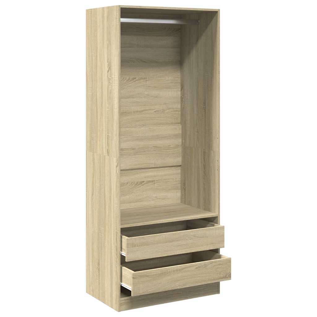 Modern Wooden 80cm Open Tall Bedroom Wardrobe With 2 Drawers Hanging Rail