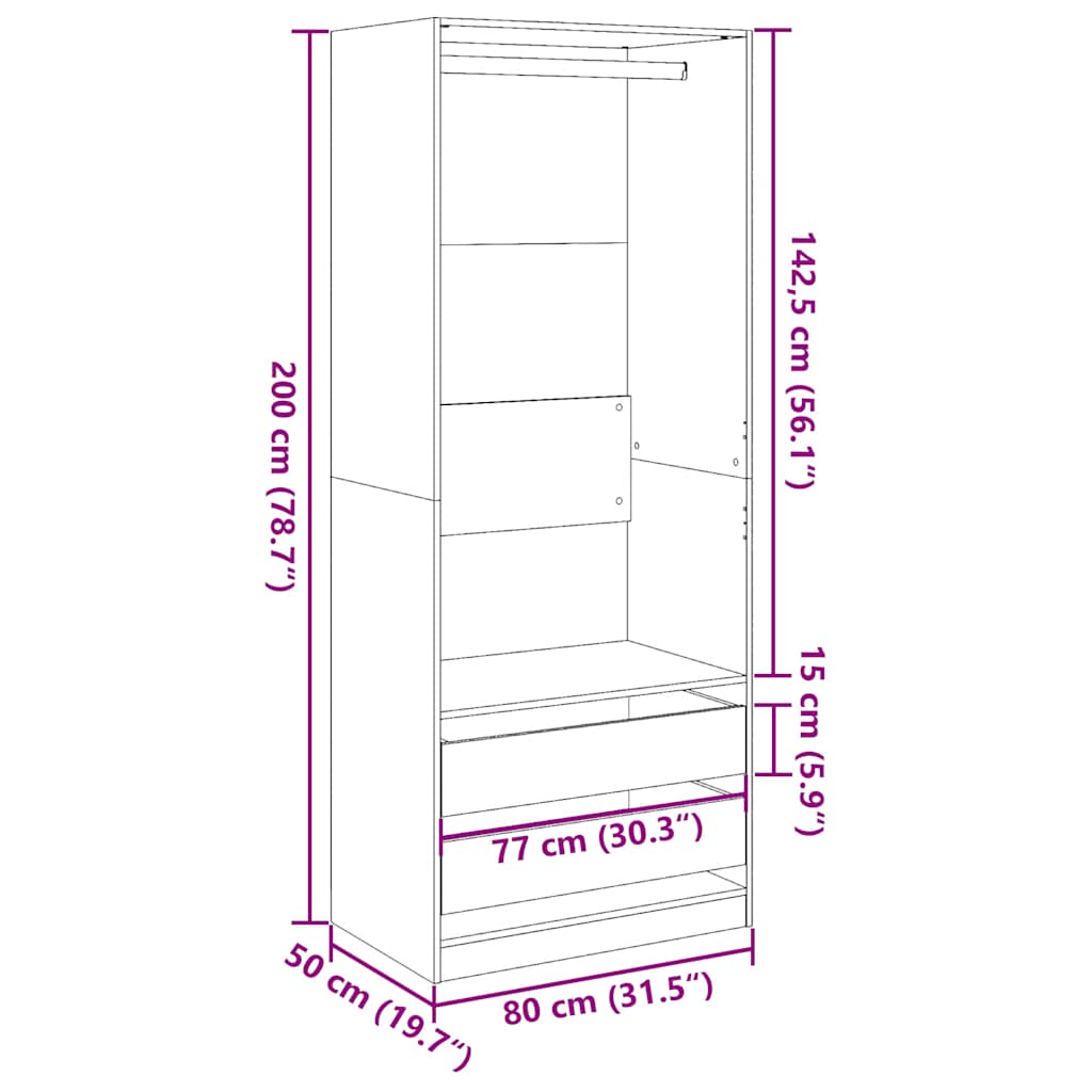 Wardrobe Sonoma Oak 80x50x200 cm Engineered Wood