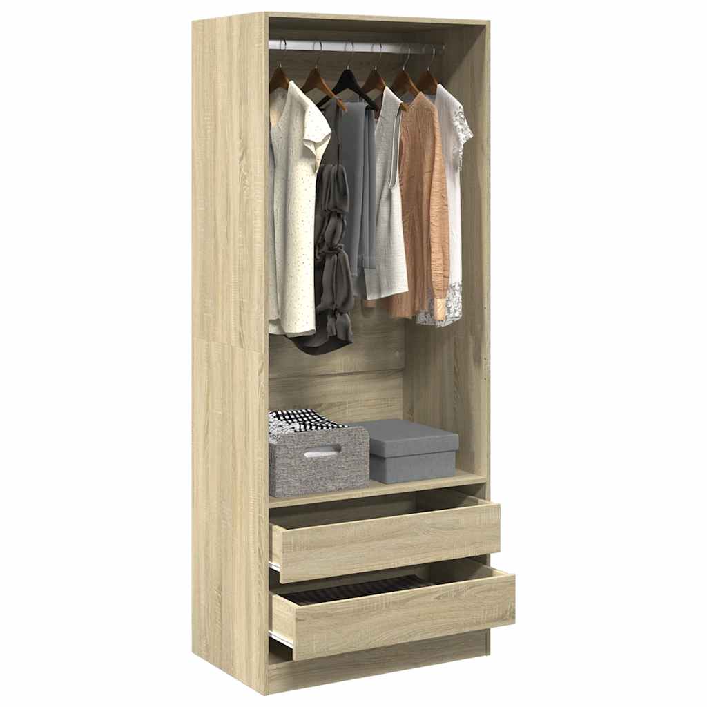 Modern Wooden 80cm Open Tall Bedroom Wardrobe With 2 Drawers Hanging Rail