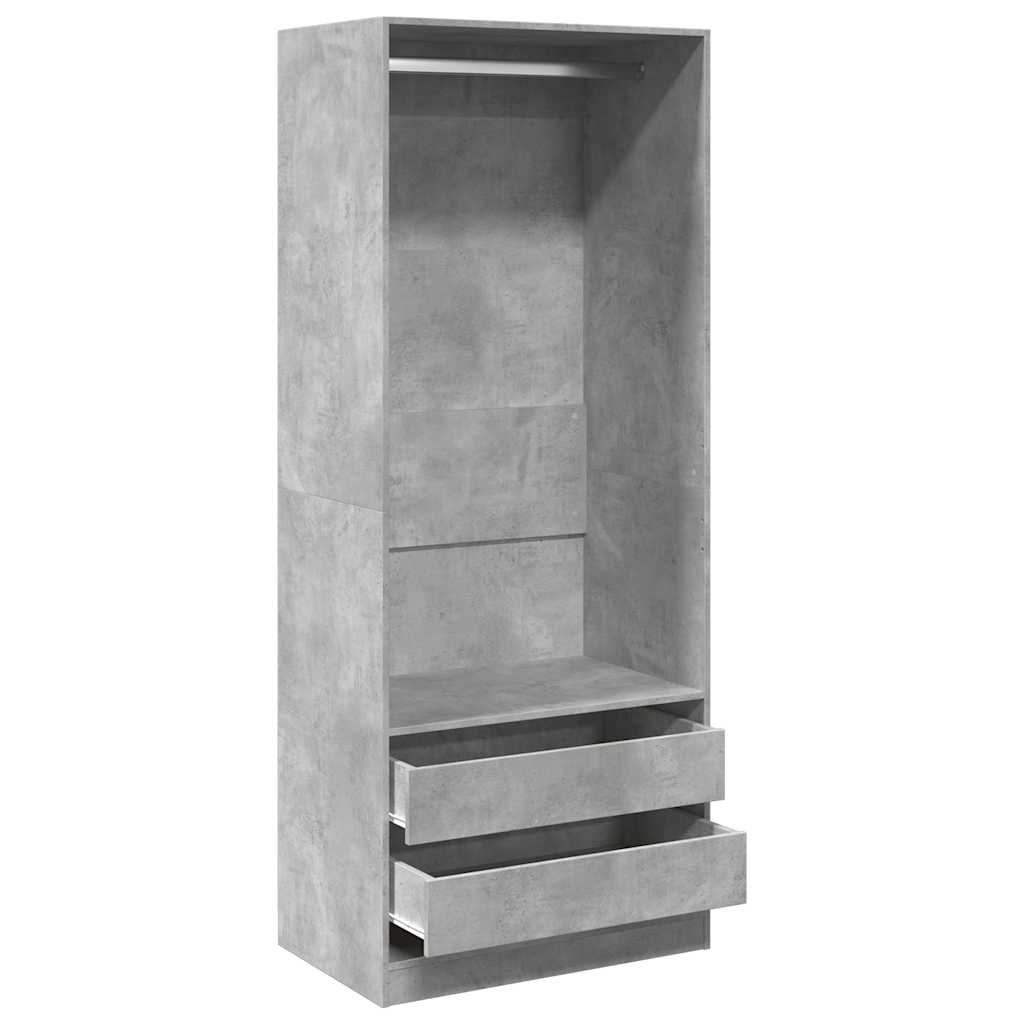 Modern Wooden 80cm Open Tall Bedroom Wardrobe With 2 Drawers Hanging Rail