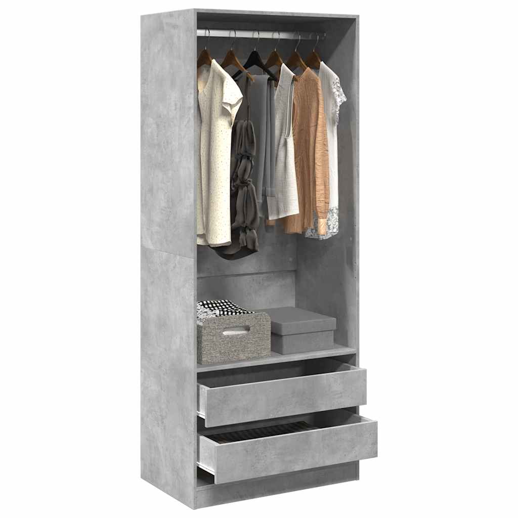 Modern Wooden 80cm Open Tall Bedroom Wardrobe With 2 Drawers Hanging Rail