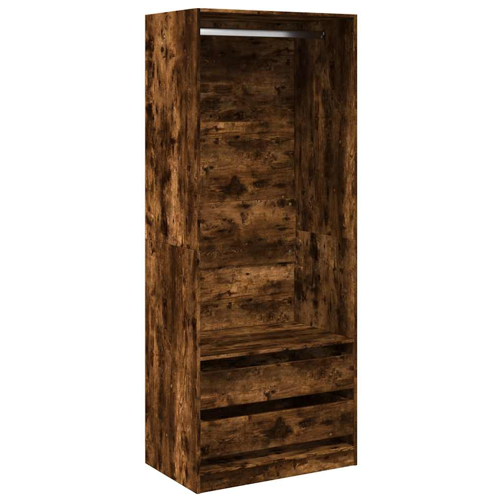 Modern Wooden 80cm Open Tall Bedroom Wardrobe With 2 Drawers Hanging Rail