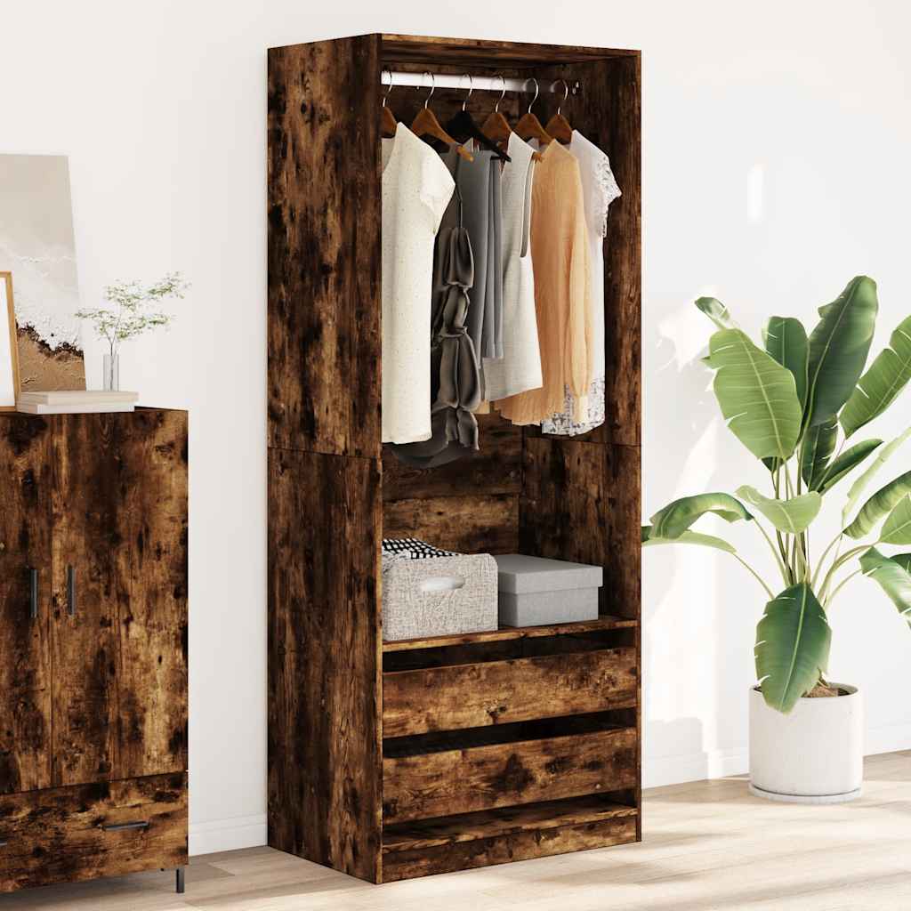 Modern Wooden 80cm Open Tall Bedroom Wardrobe With 2 Drawers Hanging Rail