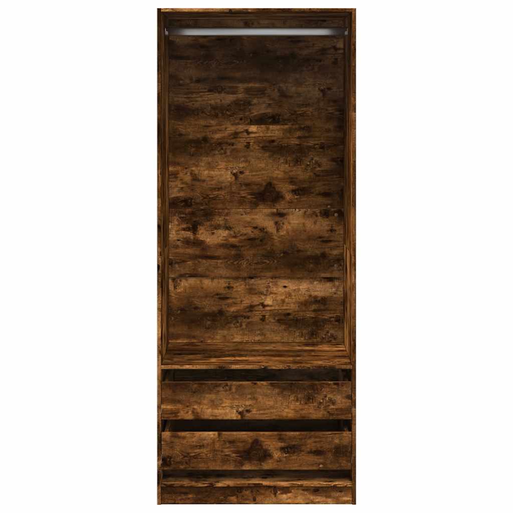 Modern Wooden 80cm Open Tall Bedroom Wardrobe With 2 Drawers Hanging Rail