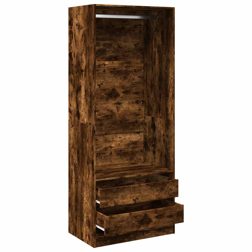 Modern Wooden 80cm Open Tall Bedroom Wardrobe With 2 Drawers Hanging Rail