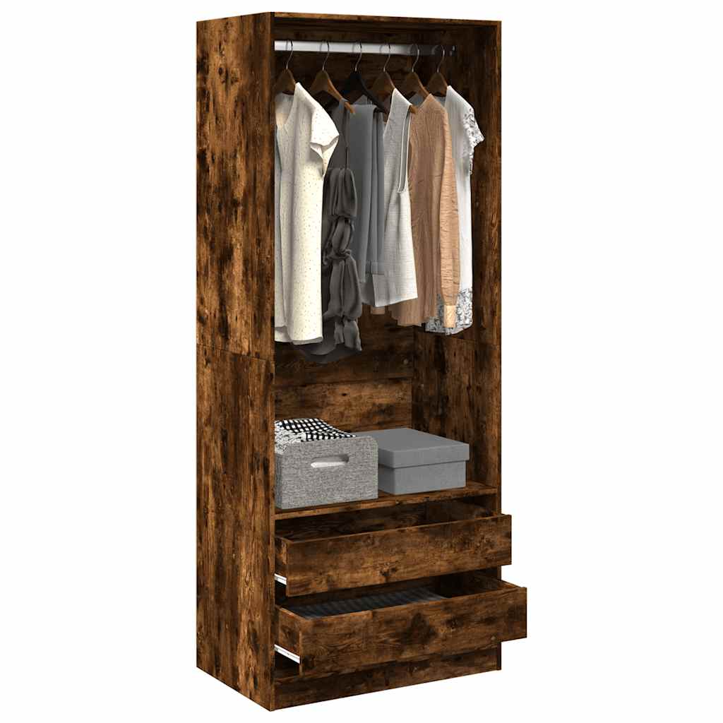 Modern Wooden 80cm Open Tall Bedroom Wardrobe With 2 Drawers Hanging Rail