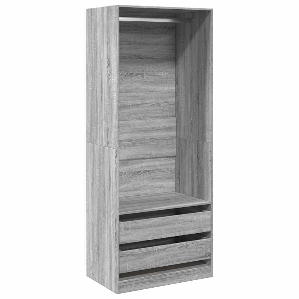 Modern Wooden 80cm Open Tall Bedroom Wardrobe With 2 Drawers Hanging Rail