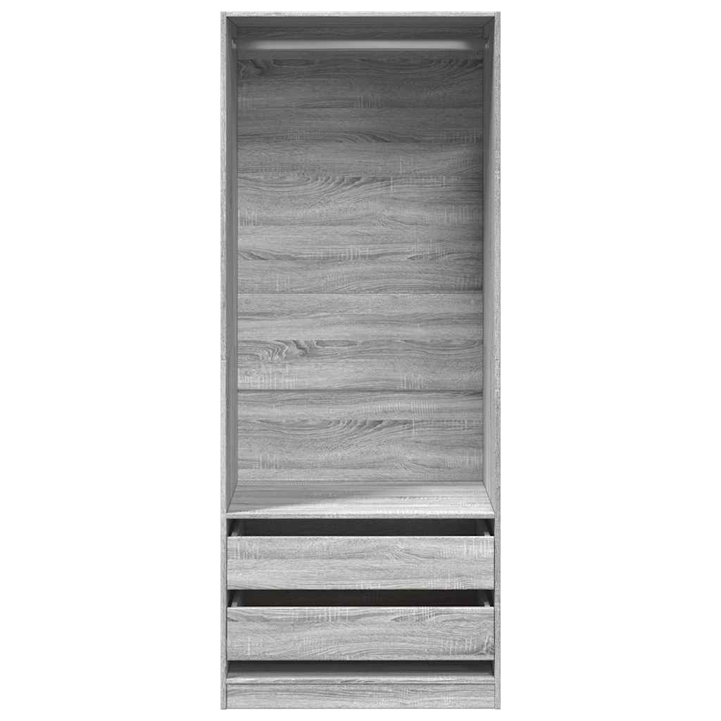 Modern Wooden 80cm Open Tall Bedroom Wardrobe With 2 Drawers Hanging Rail