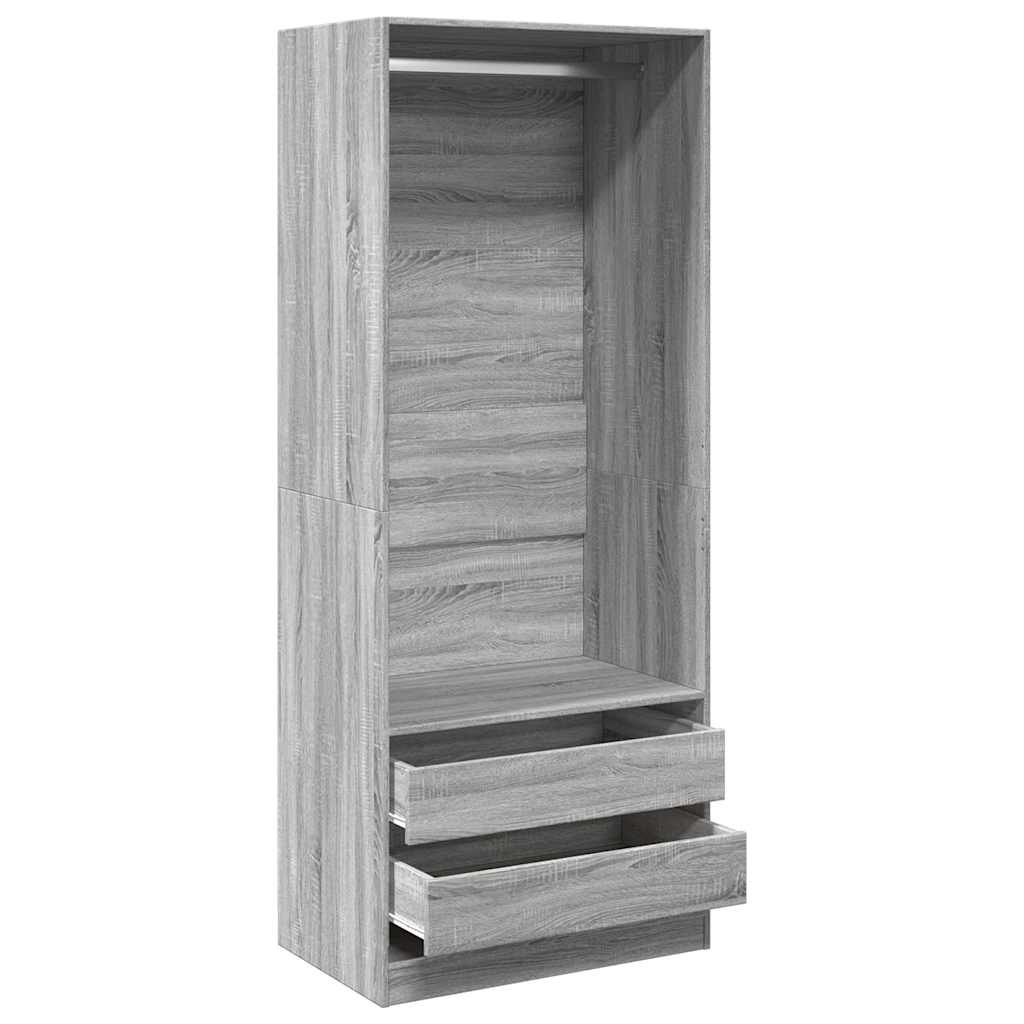 Modern Wooden 80cm Open Tall Bedroom Wardrobe With 2 Drawers Hanging Rail