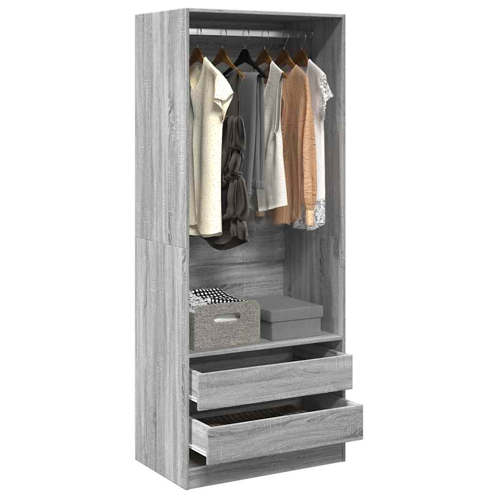 Modern Wooden 80cm Open Tall Bedroom Wardrobe With 2 Drawers Hanging Rail
