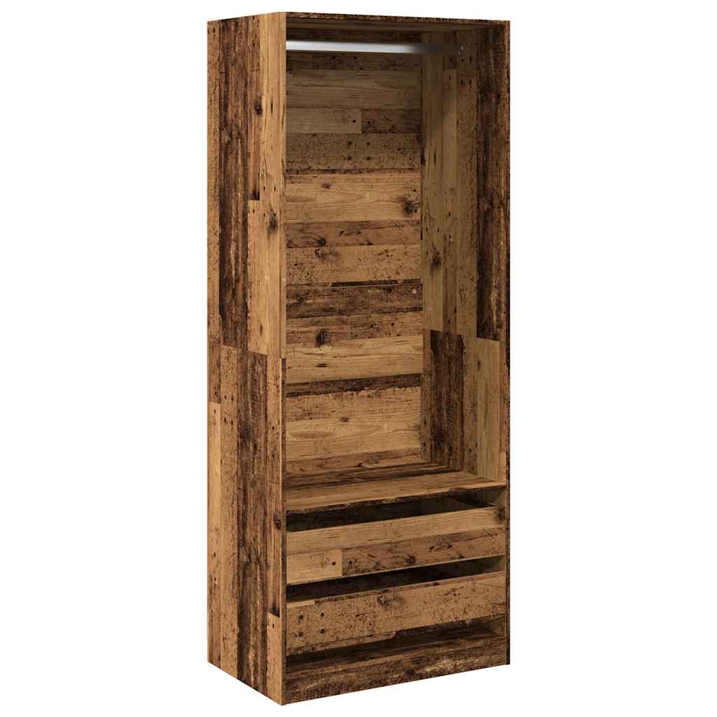 Modern Wooden 80cm Open Tall Bedroom Wardrobe With 2 Drawers Hanging Rail