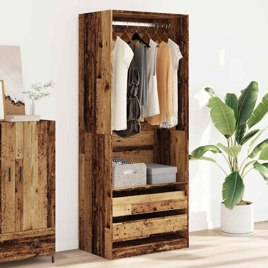 Modern Wooden 80cm Open Tall Bedroom Wardrobe With 2 Drawers Hanging Rail