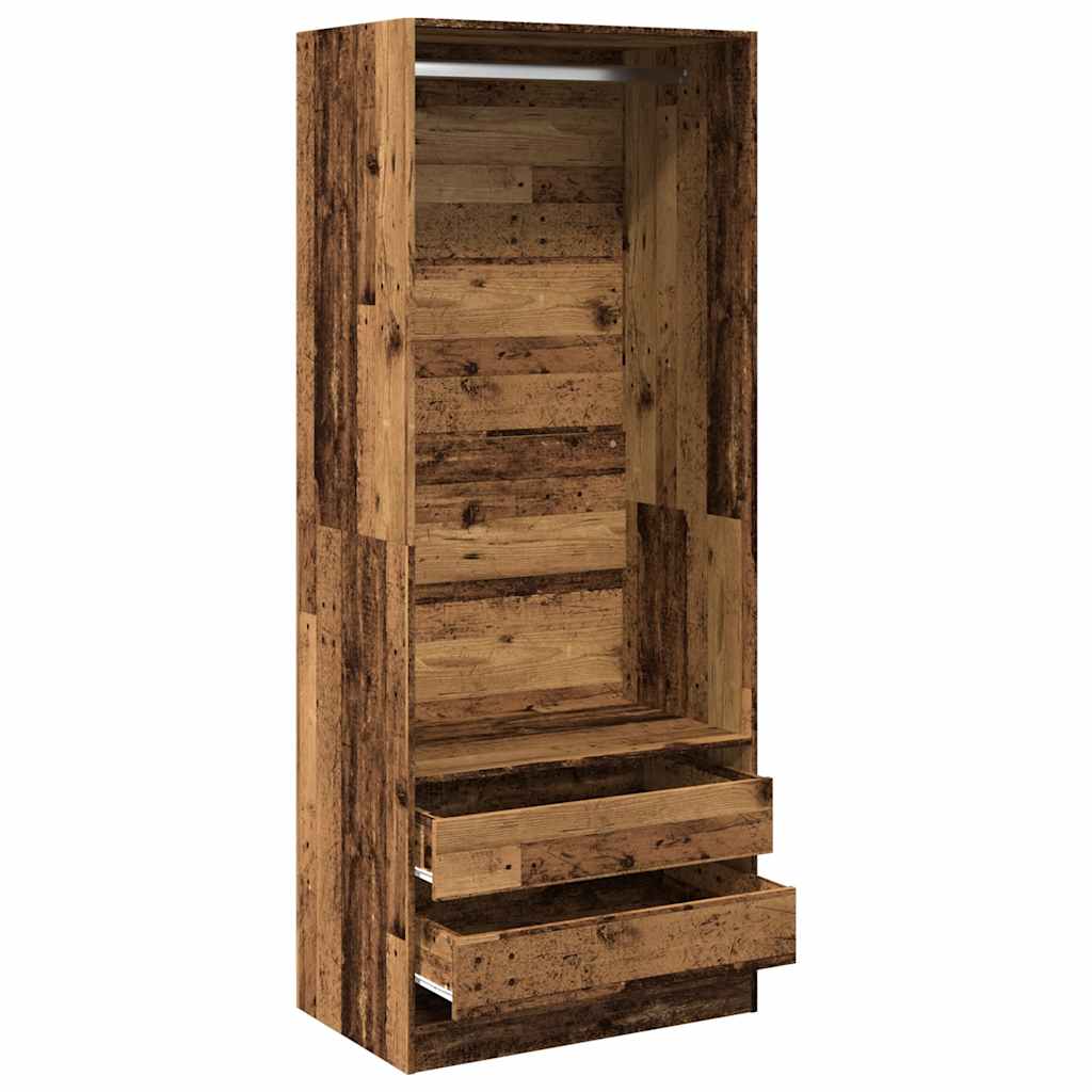 Modern Wooden 80cm Open Tall Bedroom Wardrobe With 2 Drawers Hanging Rail